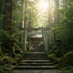 三重県伊勢志摩の静かな森の参道をイメージした写真風画像
