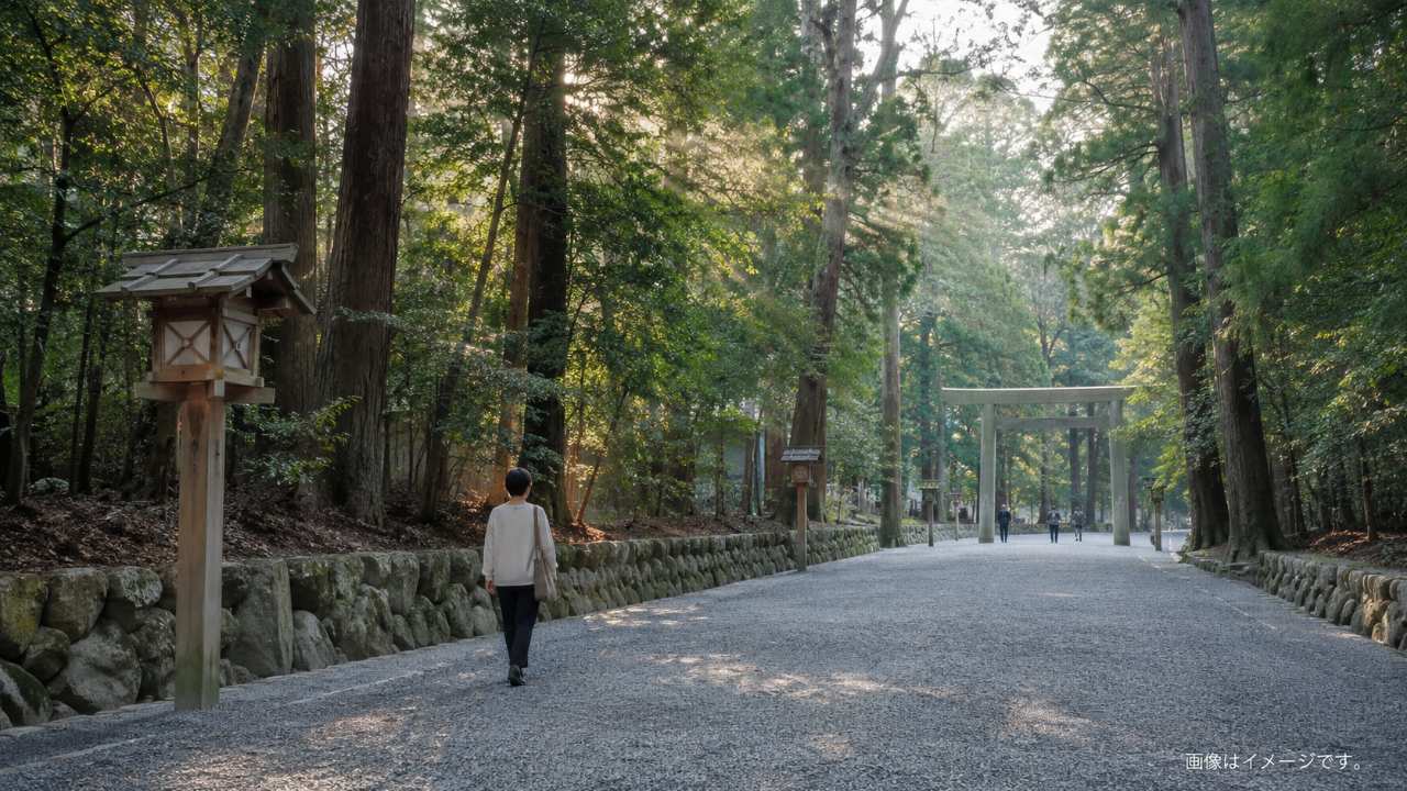 伊勢神宮の外宮参道を歩く参拝者