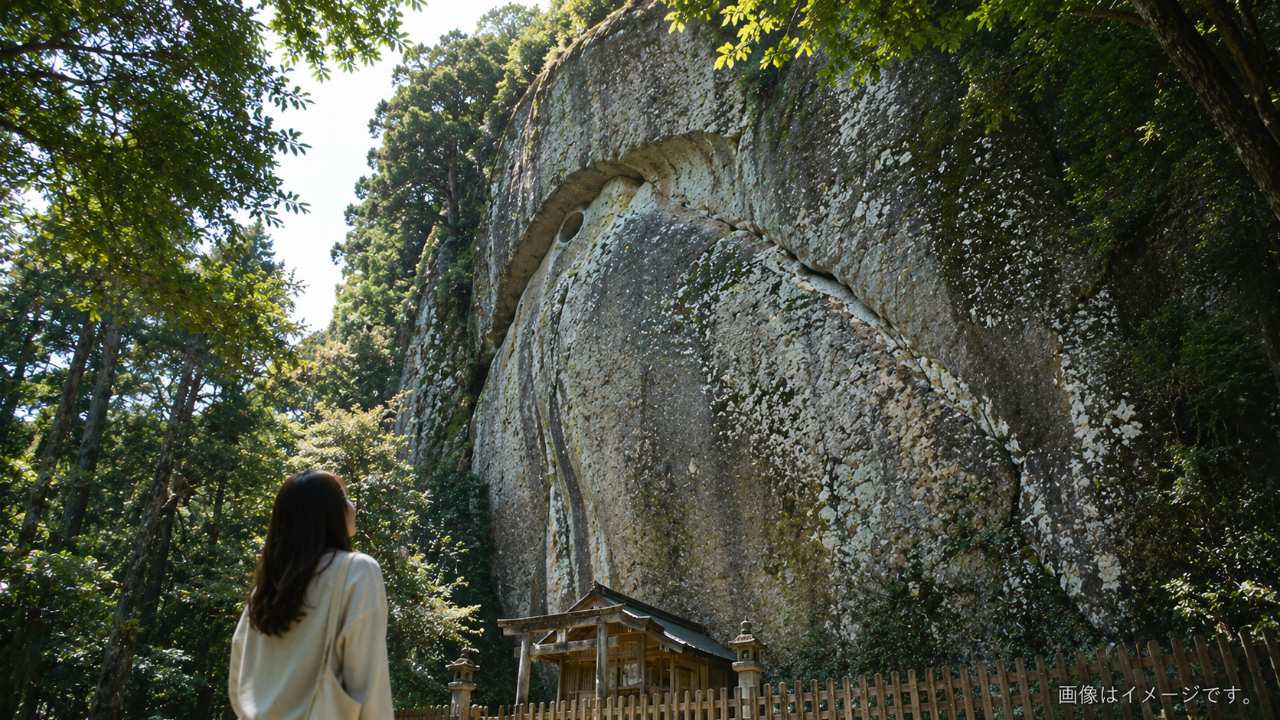 岩壁の御神体と静かな境内が生む花の窟神社の厳かな雰囲気